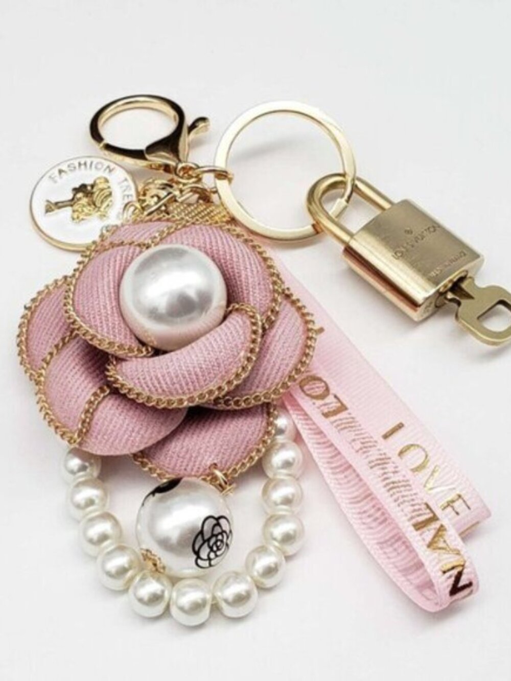 Authentic Louis Vuitton Gold Lock & Key 🔑 Bag Charm w/ Unbranded Flower Charm - Picture 9 of 9